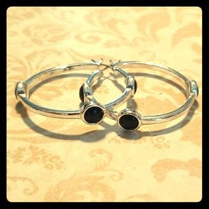 Silver and black hoop earrings